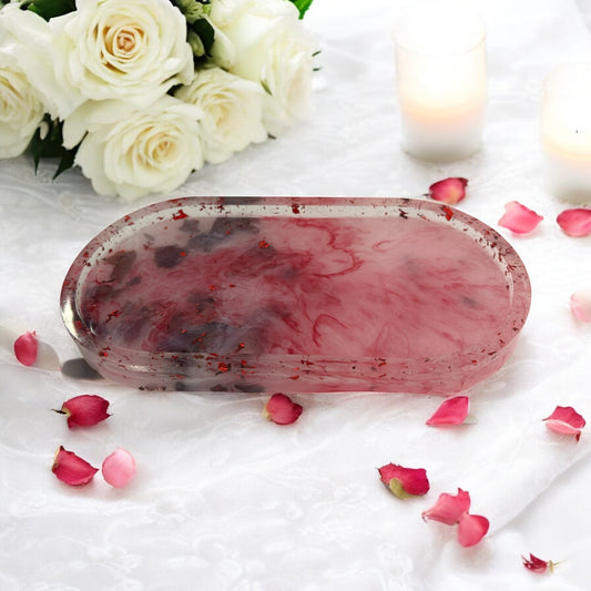 Oval tray, dried petals in epoxy resin