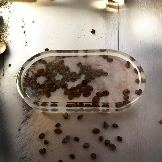 Oval tray, epoxy resin coffee gains