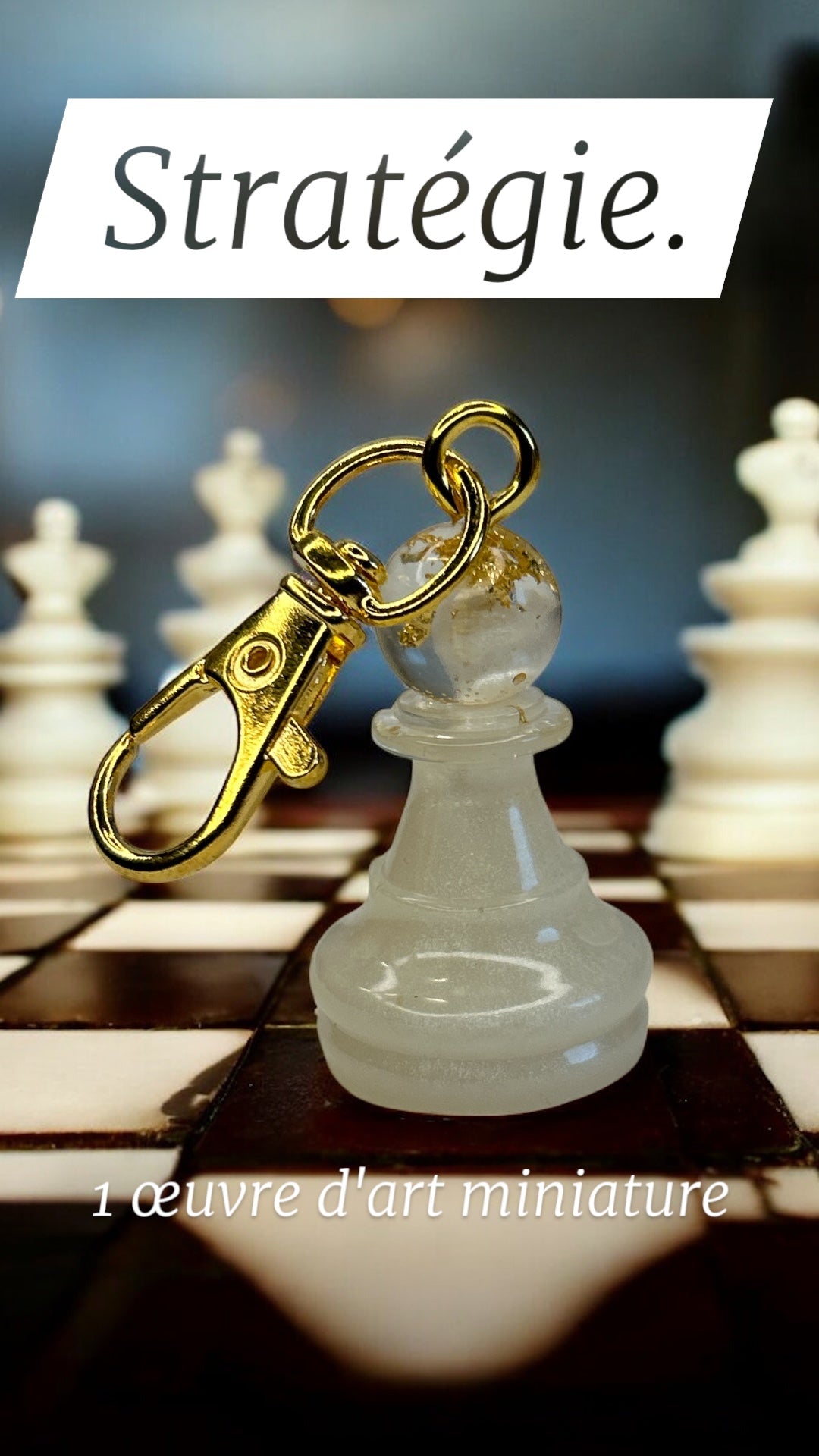 Porte-clés d'échecs avec des feuilles d'Or 18 Carats en résine époxy