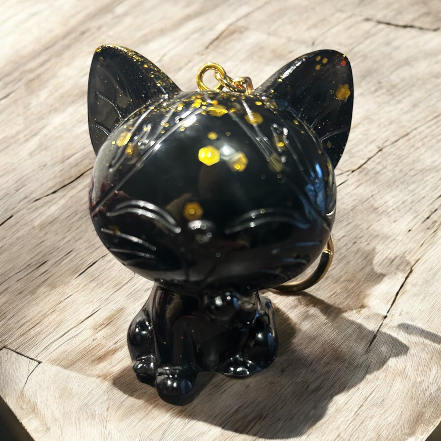 Chat porte-clés en résine époxy