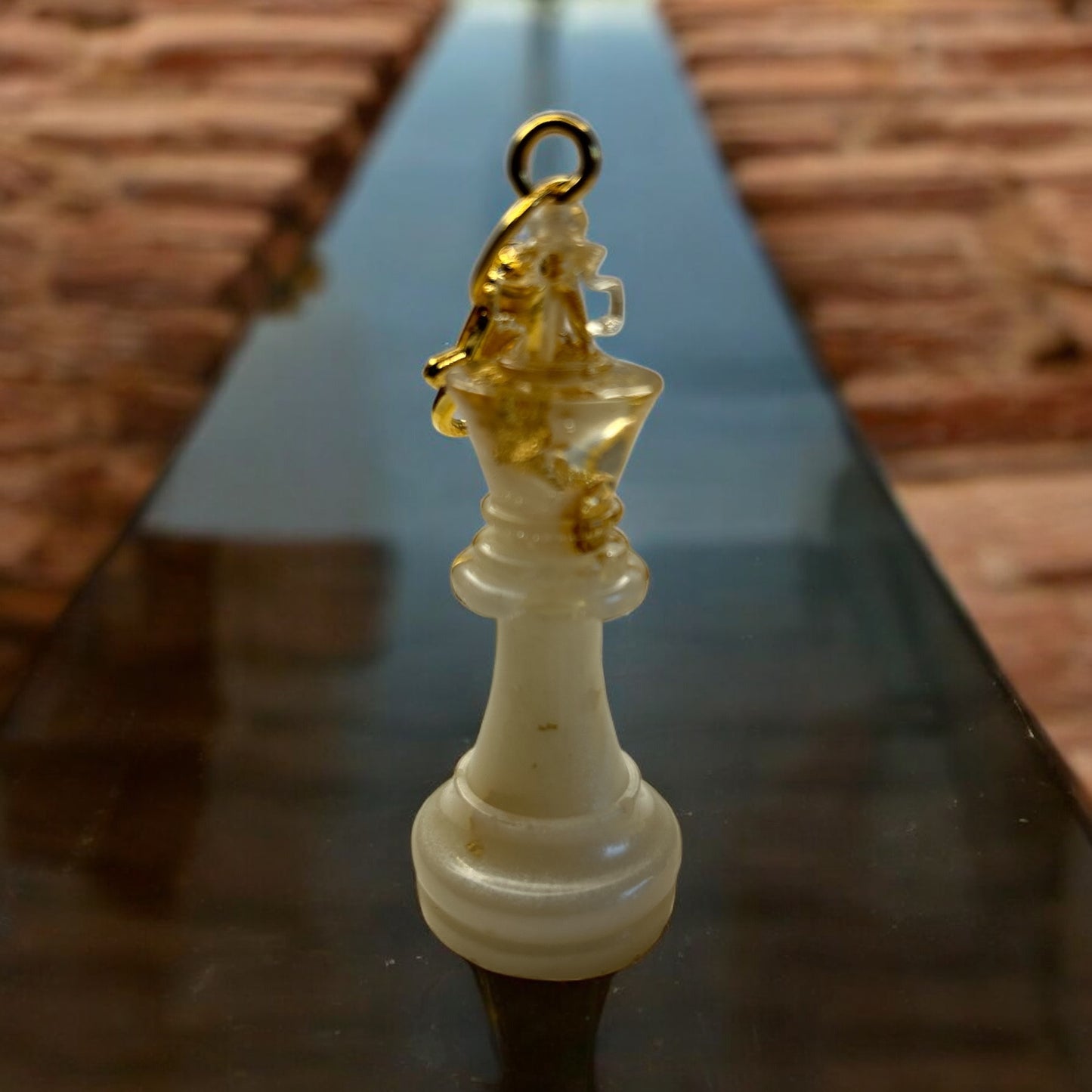 Porte-clés d'échecs avec des feuilles d'Or 18 Carats en résine époxy