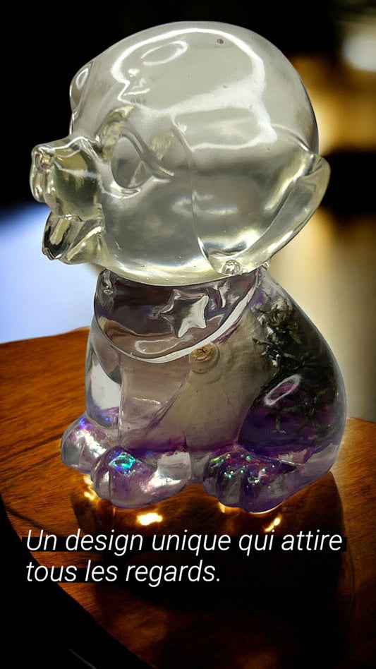 Figurine Chien avec des fleures séchées en résine époxy
