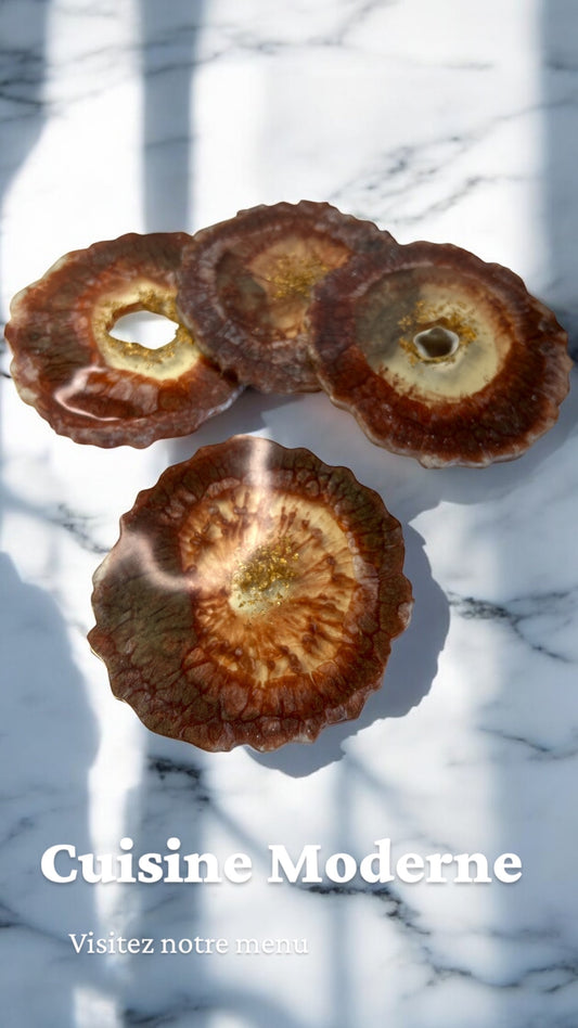 Dessous de verre, feuilles d'Or 18 Carats en résine époxy