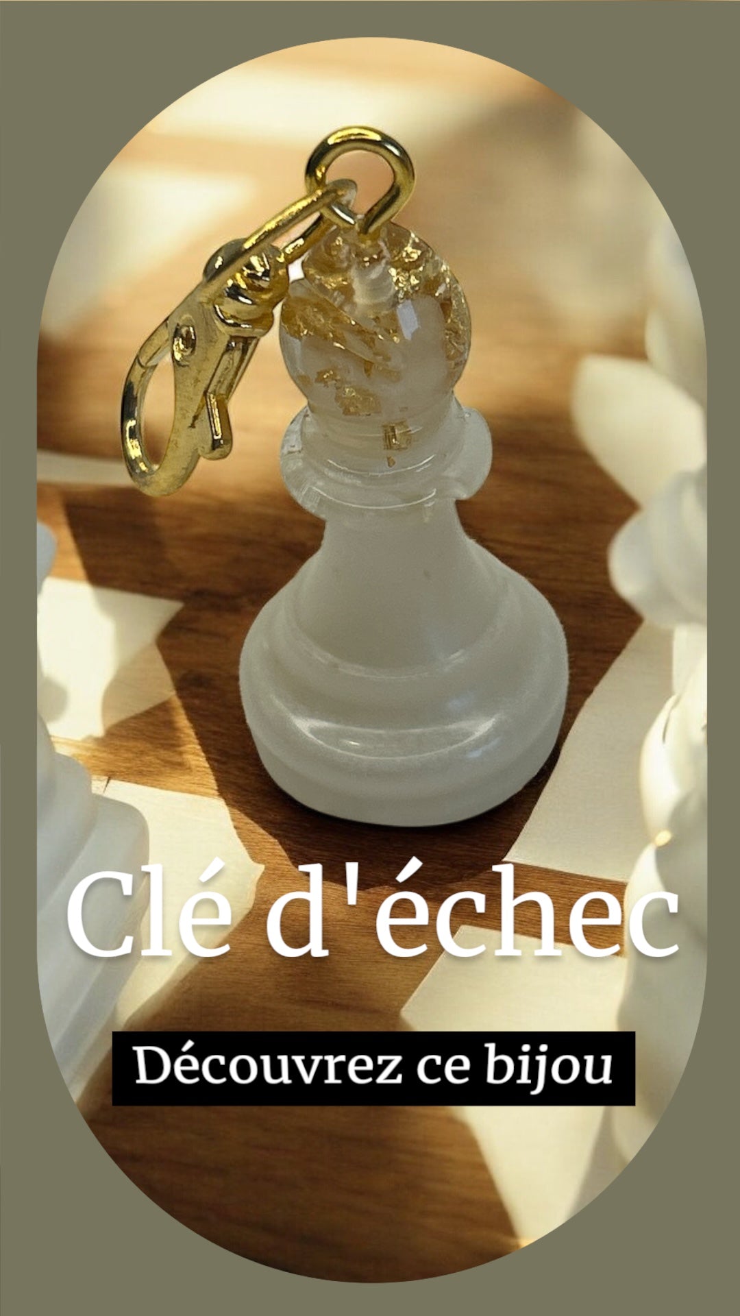 Porte-clés d'échecs avec des feuilles d'Or 18 Carats en résine époxy