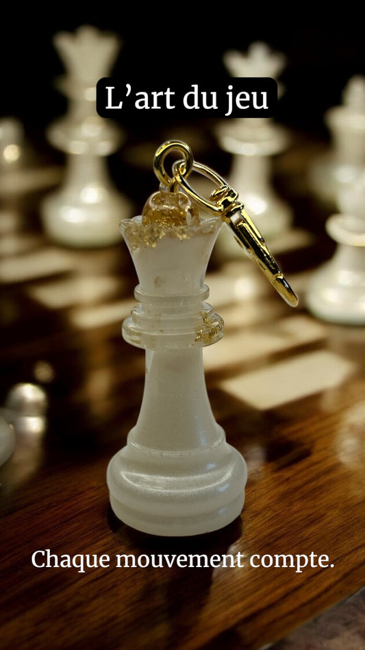 Porte-clés d'échecs avec des feuilles d'Or 18 Carats en résine époxy