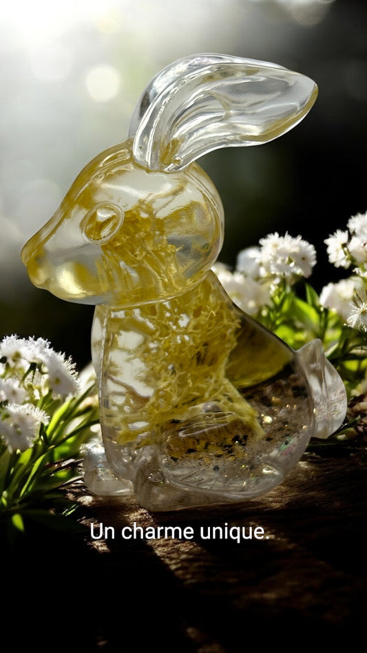Figurine Lapin avec des fleures séchées en résine époxy