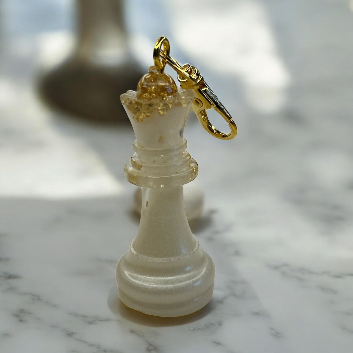 Porte-clés d'échecs avec des feuilles d'Or 18 Carats en résine époxy