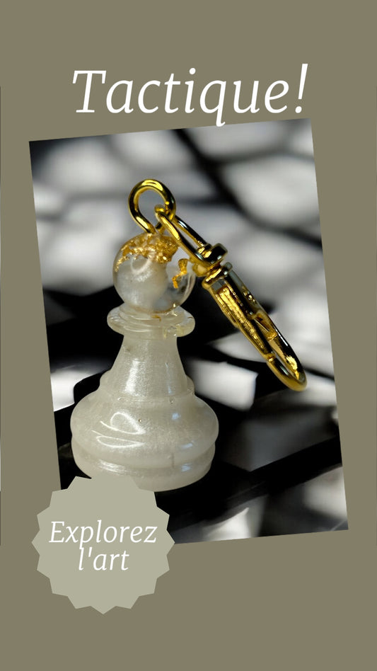 Porte-clés d'échecs avec des feuilles d'Or 18 Carats en résine époxy