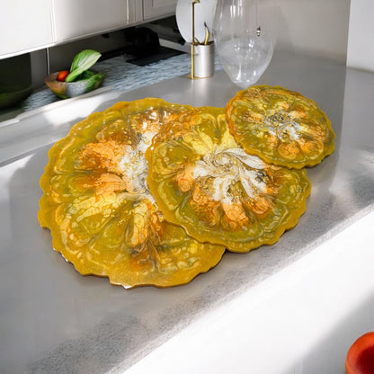 Présentoir à gâteaux, feuilles d'Or 18 Carats en résine époxy