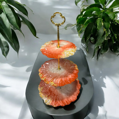 Présentoir à gâteaux, feuilles d'Or 18 Carats en résine époxy