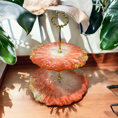 Présentoir à gâteaux, feuilles d'Or 18 Carats en résine époxy