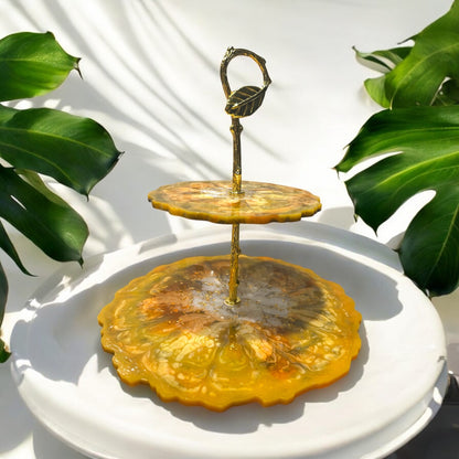 Présentoir à gâteaux, feuilles d'Or 18 Carats en résine époxy