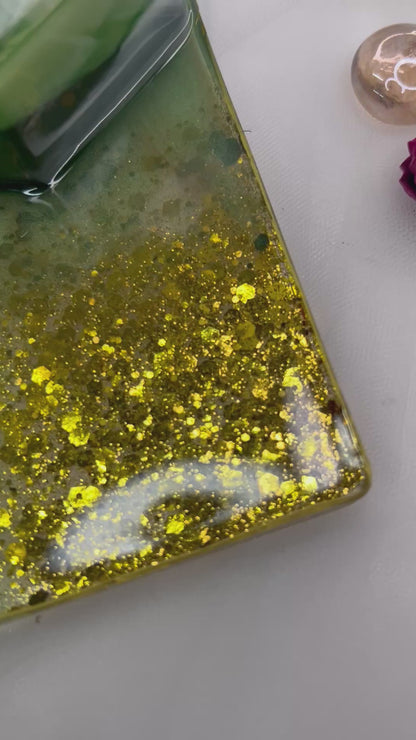 Plateau rectangle, fleurs séchées en résine époxy